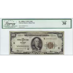 $100 1929 brown seal Small Federal Reserve Bank Notes 1890-G