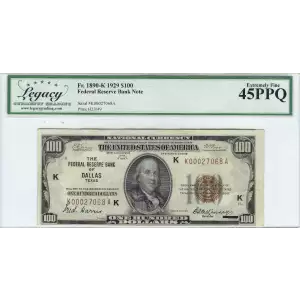 $100 1929 brown seal Small Federal Reserve Bank Notes 1890-K