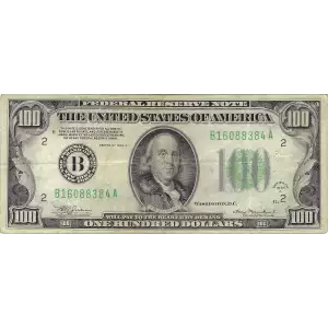 $100 1934-A.  Small Size $100 Federal Reserve Notes 2153-B