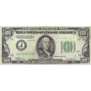 $100 1934-B.  Small Size $100 Federal Reserve Notes 2154-J