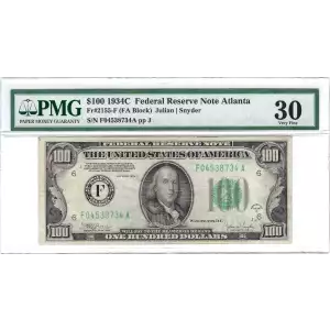 $100 1934-C.  Small Size $100 Federal Reserve Notes 2155-F