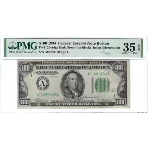 $100 1934 light Green seal. Small Size $100 Federal Reserve Notes 2152-A