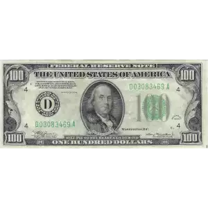 $100 1934 light Green seal. Small Size $100 Federal Reserve Notes 2152-C