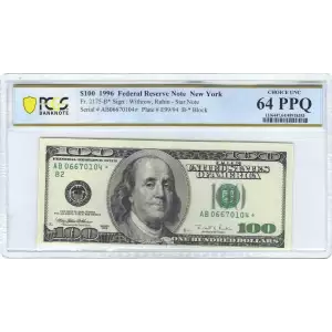 $100 1996  Small Size $100 Federal Reserve Notes 2175-B*