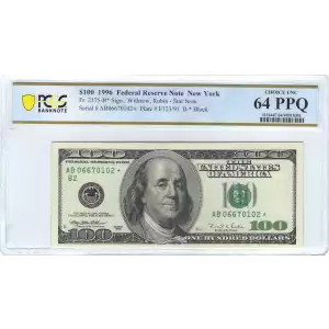 $100 1996  Small Size $100 Federal Reserve Notes 2175-B*