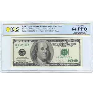 $100 1996  Small Size $100 Federal Reserve Notes 2175-B*