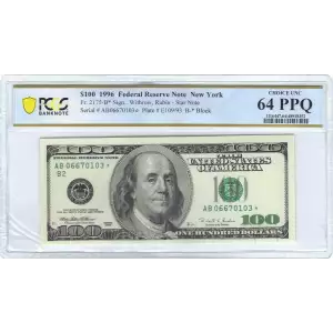 $100 1996  Small Size $100 Federal Reserve Notes 2175-B*