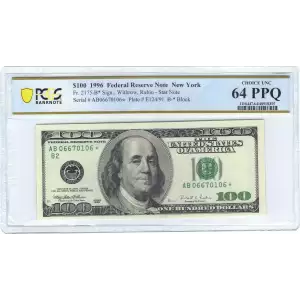 $100 1996  Small Size $100 Federal Reserve Notes 2175-B*