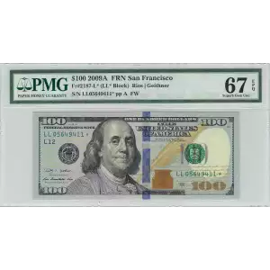 $100 2009-A.  Small Size $100 Federal Reserve Notes 2187-L*