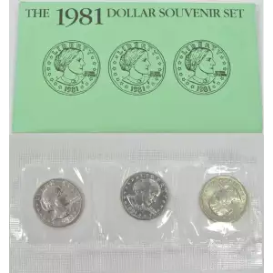 1981 U.S. Uncirculated Set: Susan B. Anthony Dollar Souvenir Set Green Envelope