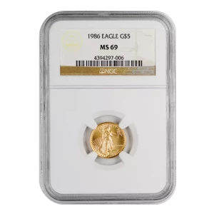 1986 P Bullion $5 Gold Eagle 1/10 oz NGC MS-69