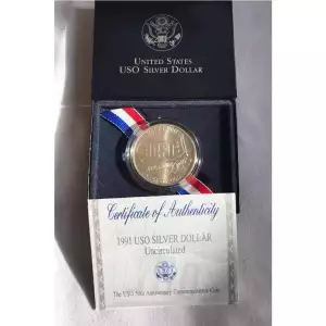 1991-D USO Commemorative Silver Dollar Mint State