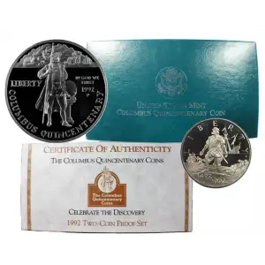 1992 Columbus Commemorative Silver Dollar Proof 2-Coin Set