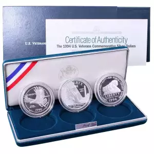 1994 U.S. Veterans Commemorative Proof Silver Dollars 3-Coin Set