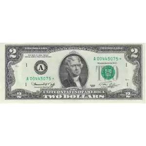 $2 1976 Green seal Small Size $2 Federal Reserve Notes 1935-A*