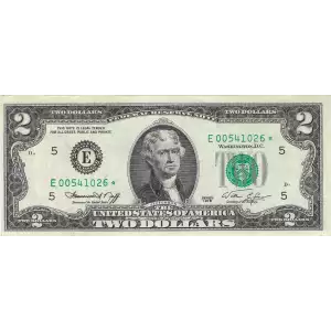 $2 1976 Green seal Small Size $2 Federal Reserve Notes 1935-E