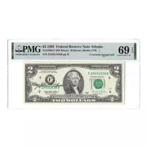 $2 1995 Green seal Small Size $2 Federal Reserve Notes 1936-F (2)