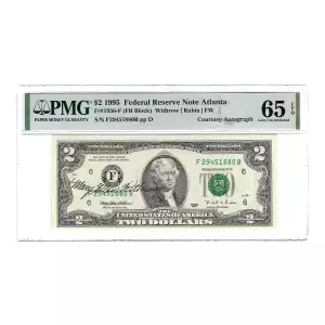 $2 1995 Small Size $2 Federal Reserve Notes 1936-F  PMG 65 Withrow Signed (4)