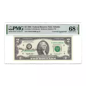 $2 1995 Small Size $2 Federal Reserve Notes 1936-F  PMG 68 Withrow Signed (4)