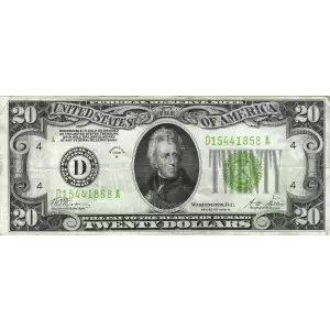 $20 1928-B. Green seal. Small Size $20 Federal Reserve Notes 2052-D