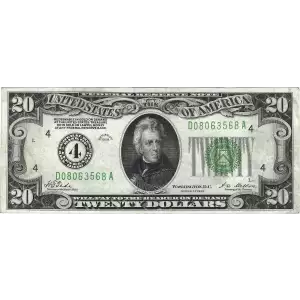 $20 1928 Green seal. Small Size $20 Federal Reserve Notes 2050-D