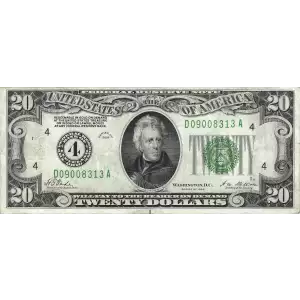 $20 1928 Green seal. Small Size $20 Federal Reserve Notes 2050-D