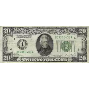 $20 1928 Green seal. Small Size $20 Federal Reserve Notes 2050-D