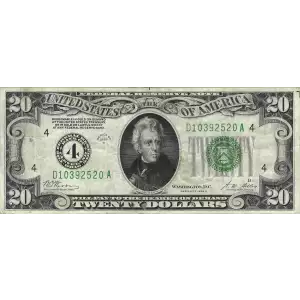 $20 1928 Green seal. Small Size $20 Federal Reserve Notes 2050-D