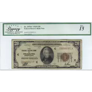 $20 1929 brown seal Small Federal Reserve Bank Notes 1870-C