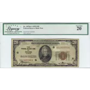 $20 1929 brown seal Small Federal Reserve Bank Notes 1870-G