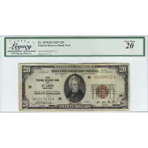 $20 1929 brown seal Small Federal Reserve Bank Notes 1870-H