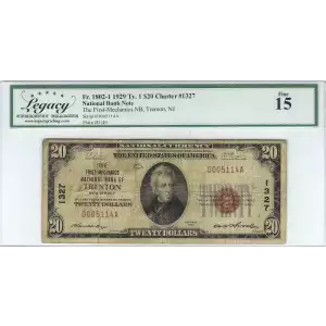 $20 1929 small brown seal. Small National Bank Notes 1802-1
