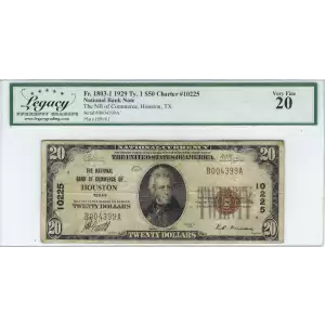 $20 1929 small brown seal. Small National Bank Notes 1802-1