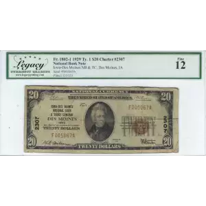 $20 1929 small brown seal. Small National Bank Notes 1802-1