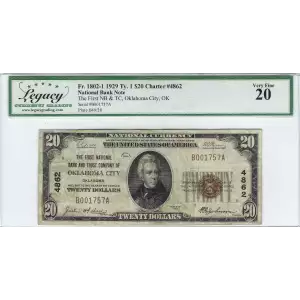 $20 1929 small brown seal. Small National Bank Notes 1802-1