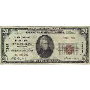 $20 1929 small brown seal. Small National Bank Notes 1802-1
