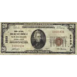 $20 1929 small brown seal. Small National Bank Notes 1802-1