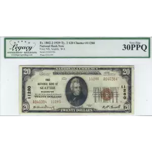 $20 1929 small brown seal. Small National Bank Notes 1802-2