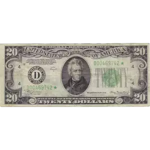 $20 1934-A. blue-Green seal. Small Size $20 Federal Reserve Notes 2055-D*