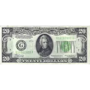 $20 1934 light Green seal. Small Size $20 Federal Reserve Notes 2054-G