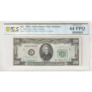 $20 1950-A. blue-Green seal. Small Size $20 Federal Reserve Notes 2060-E (2)