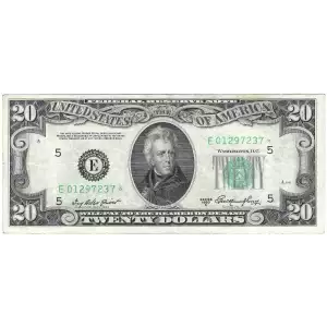 $20 1950-A. blue-Green seal. Small Size $20 Federal Reserve Notes 2060-E*