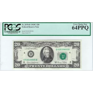 $20 1969-C. blue-Green seal. Small Size $20 Federal Reserve Notes 2070-D