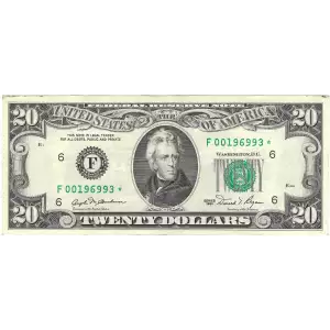 $20 1981 blue-Green seal. Small Size $20 Federal Reserve Notes 2073-F*