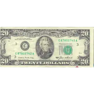 $20 1985 blue-Green seal. Small Size $20 Federal Reserve Notes 2075-C