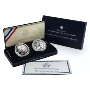 2001-D American Buffalo Commemorative Silver Dollars 2 Coin Set BU and Proof