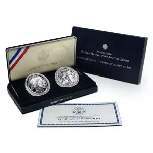 2001-D American Buffalo Commemorative Silver Dollars 2 Coin Set BU and Proof
