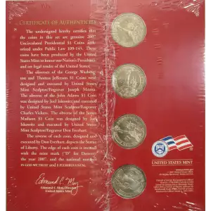 2007-D Presidential Dollars Uncirculated Set: 4-Coin Set in Original Packaging