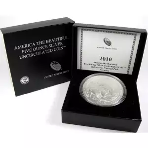 2010-P 5 oz Silver America the Beautiful Quarter, Yellowstone, (Burnished)