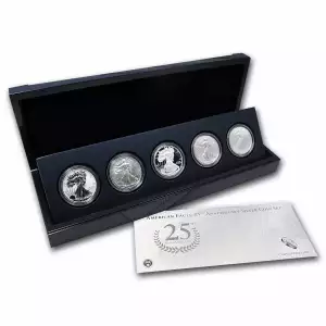 2011 25th Anniversary 5-Coin American Silver Eagle Set with Box & COA (2)